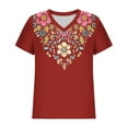thumbnail image 5 of Youyipin Womens Tops Mexican Embroidered Tops Traditional Summer Blouse Women's Floral Printed Tunic V Neck Short Sleeve Shirts For Women, 5 of 5