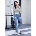 thumbnail image 4 of Scacto Women's Puff Long Sleeve Knit Tops Casual Crewneck Neck Striped T-Shirts Trendy Blouses, 4 of 6