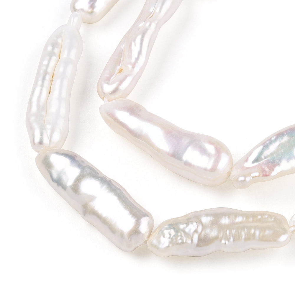 Baroque Natural Keshi Pearl Beads Strands Freshwater Pearl Stick Shape Antique White 16~26x7~9x4~7mm Hole: 0.6mm about 16~21pcs/strand 15.55''(39.5cm) Keshi Pearl