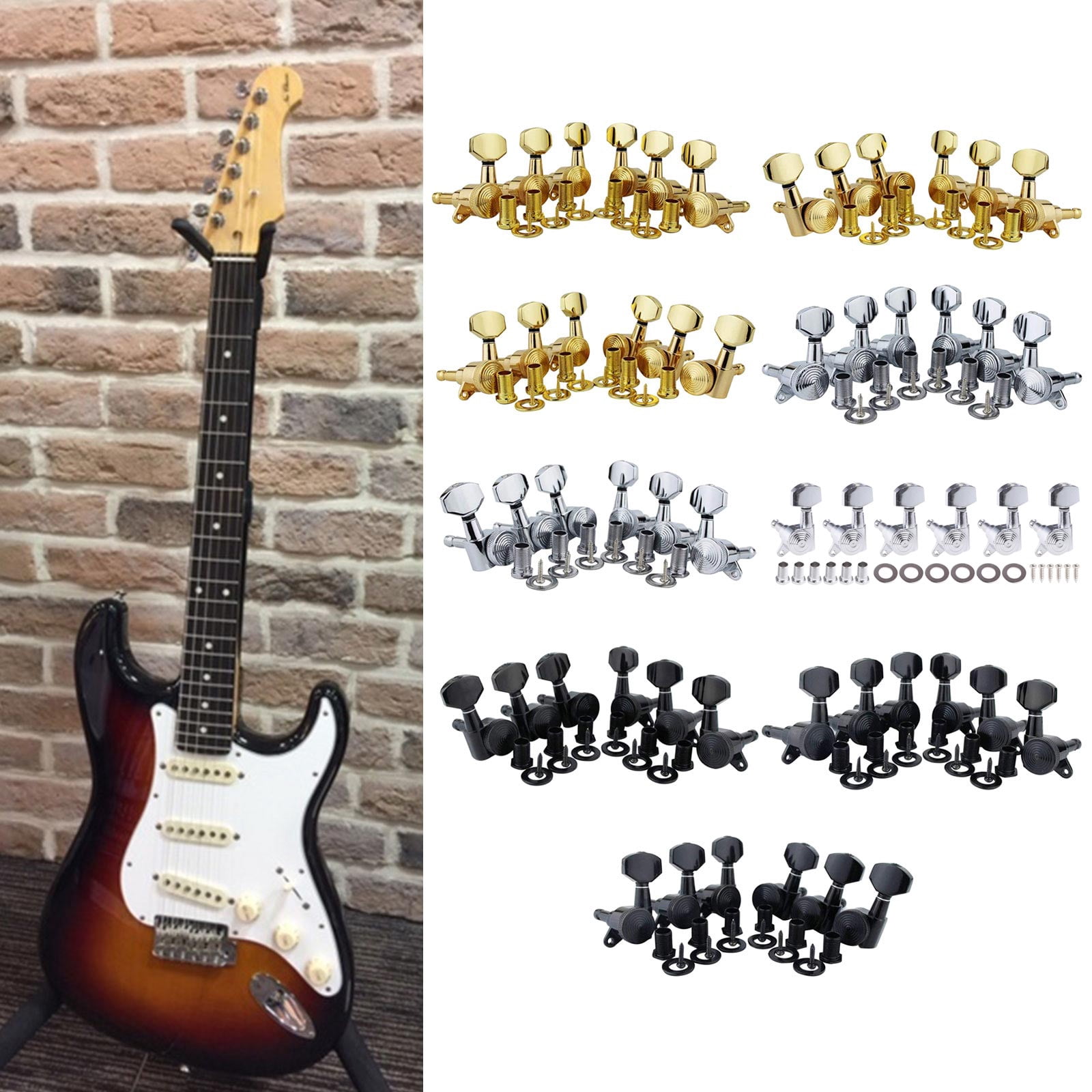 6Pcs 6R/6L/3R+3L Guitar Locking Tuners, 1:18 Lock String Tuning for Key Pegs Machine Heads for LP SG Style Electric Guit