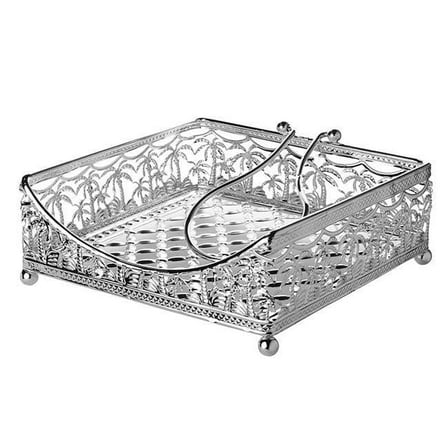 7.5 in. Silver Plated Flat Palm Tree Design Napkin Holder with Weighted Arm