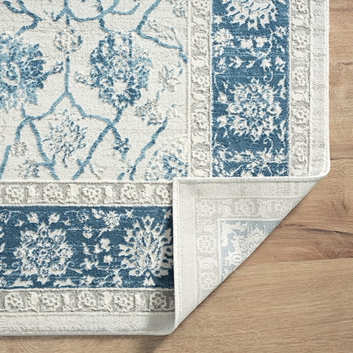 LR Home Isone Kate Blue/Ivory Transitional Floral Polyester Blend Area Rug, 4' x 6'