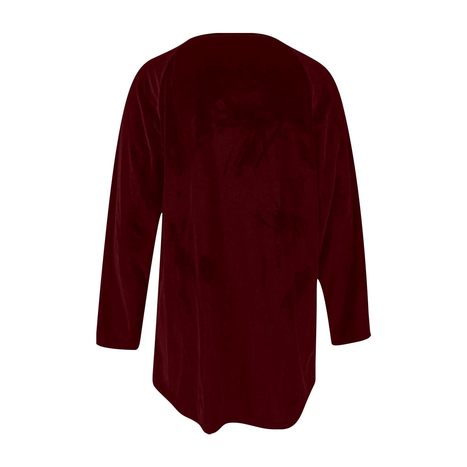 ylioge Velvet-Shirts for Women Plus Size S-5X Long Sleeve Tunic Tops Womens Trendy Solid Color Pullover Button Crewneck Pleated Raglan Blouses Top
