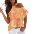 thumbnail image 2 of ALLLIST Yellow Womens Tops Clearance Under $10 Cold Shoulder Boatneck Short Sleeve Graphic T-Shirts Casual Blouses for Women XXL, 2 of 5