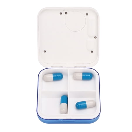 Xirurus 4 Grids Digital Intelligent Pills Box Elderly Patient Timing Alarm Clock Medicine Box Blue Portable Travel Size 4 Compartments 2.76 in / 7 cm Smart Medicine Dispenser Storage Organizer