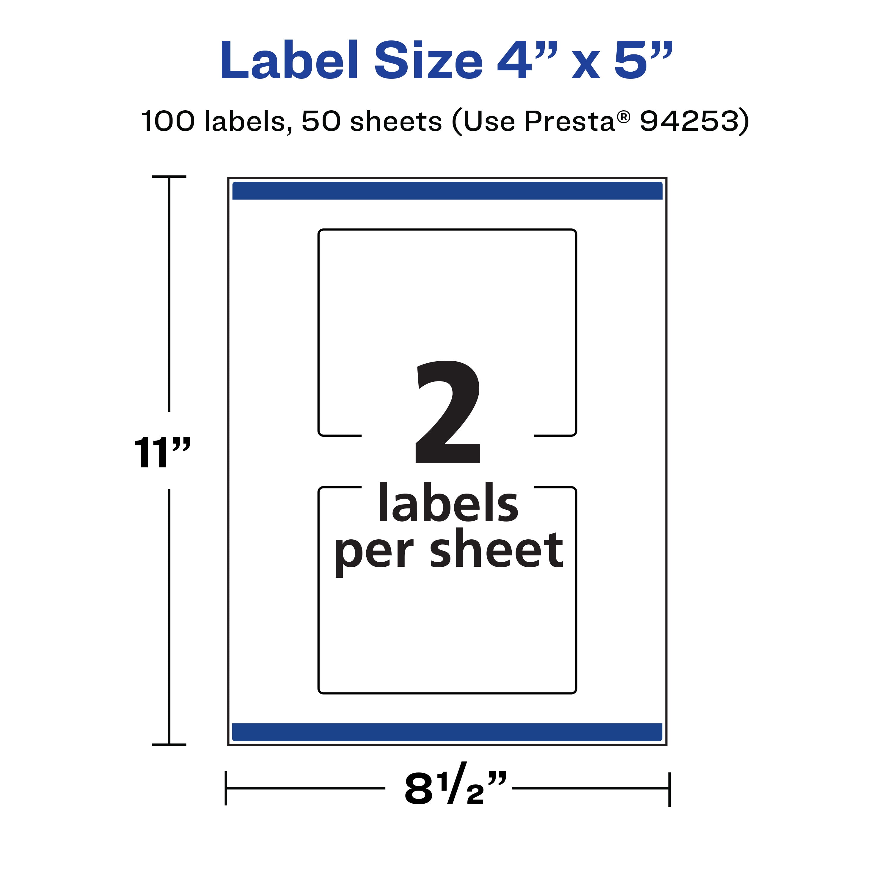 Avery Matte White Rectangle Labels, 4" x 5", 100 Labels