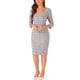 thumbnail image 2 of Vestido de trabajo midi ajustado de mujer con cuello cuadrado y mangas 3/4, a cuadros, XL, morado y blanco, 2 of 6