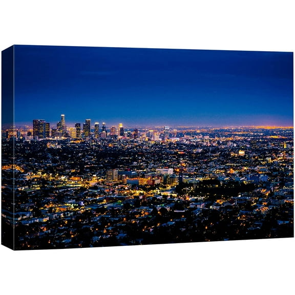 wall26 Canvas Print Wall Art Los Angeles Panoramic Night City Architecture Cityscape Photography Realism Rustic Scenic Landscape Modern Relax/Calm Colorful for Living Room, Bedroom, Office - 16"