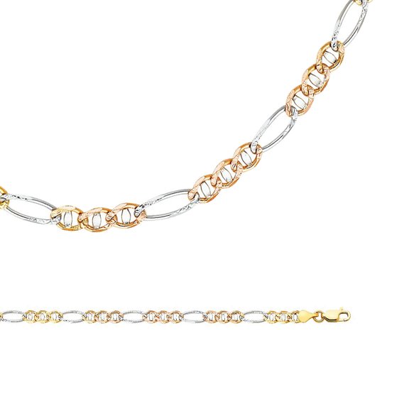 Solid 14k Yellow White Rose Gold Necklace Figaro Chain Diamond Cut Link Ficonucci , 3.9 mm - 18,20,22,24 inch