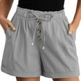 thumbnail image 1 of Plebaso 2025 Casual Shorts for Women Ribbed Drawstring Comfy Shorts Loose Summer Womens Button Shorts, 1 of 7