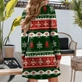 thumbnail image 4 of Women's Christmas Printed Dress Loose Fit V-Neck Casual Long Sleeve Holiday Party Dress, Flowy A-Line Vintage Style with Festive Pattern,Deep Red,Size 2XL, 4 of 5