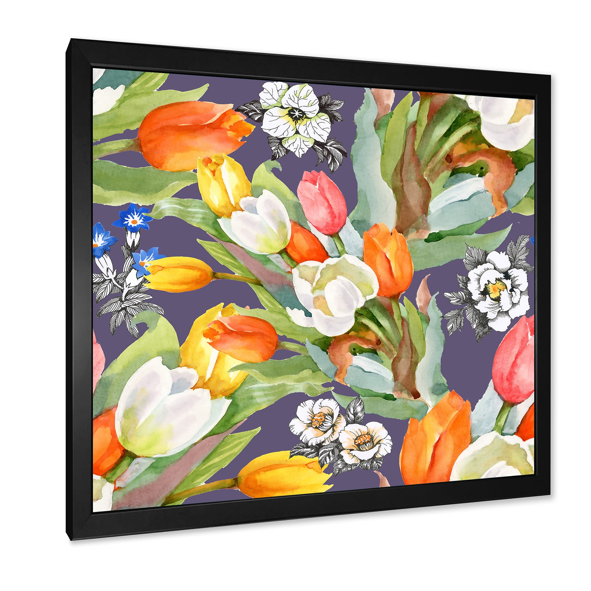 Designart 'Blooming Orange and White Tulips III' Traditional Framed Art Print