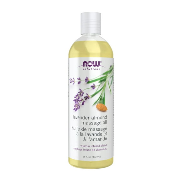 NOW Solutions, Lavender Almond Massage Oil, Vitamin Infused Blend, Therapeutic and Soothing, 16-Ounce