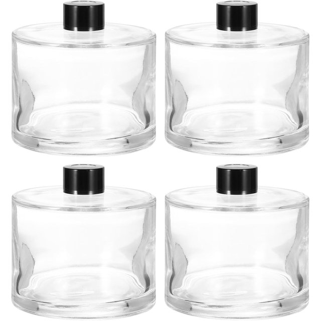 HARFINGTON 4pcs 500ml/17oz Empty Glass Diffuser Bottle 4.1" x 4.1" Refillable Fragrance Accessories Aromatherapy Jar Container for Replacement Reed Diffuser DIY Home Bathroom Transparent