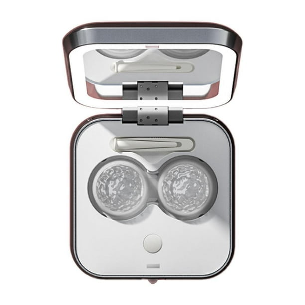Máquina de limpieza por ultrasonidos para lentes de contacto, contenedor de viaje portátil con espejo, soporte para pinzas, limpiador, estuche para
