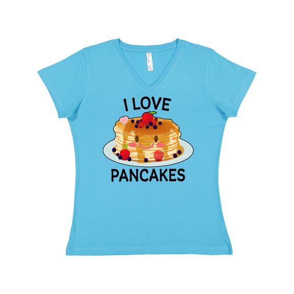 Inktastic I Love Pancakes with Cute Stack of Pancakes Women's V-Neck T-Shirt