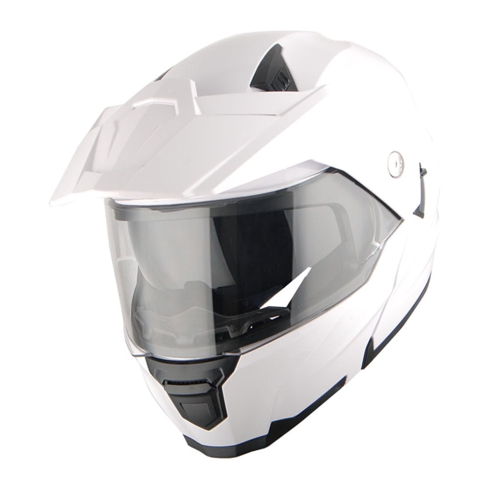 1Storm New Motorcycle Modular Flip up Full Face Helmet Dual Visor: HJK910 DSPORT Glossy White