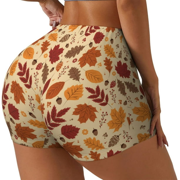 Fotbe Autumn Leaves 2 Shorts Sin Costuras – Shorts Deportivos de Cintura Alta para Mujer, Elásticos para Gimnasio, Yoga, Running o Ciclismo-Large