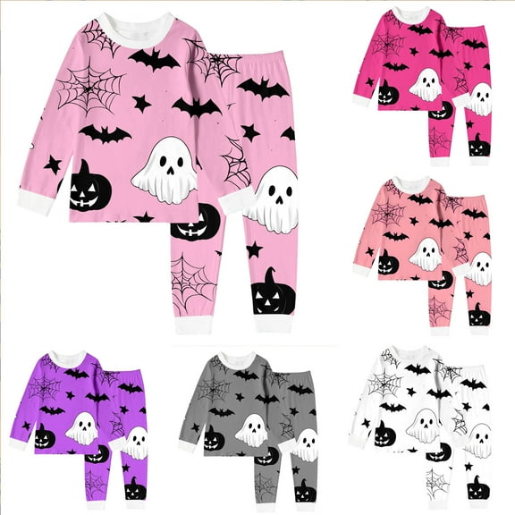 Gelikeya Toddler Halloween Pajamas Kids Boys Girls Cotton Pjs Casual Wear Sleepwear Loungewear Outfits (Grey, 8-9 Years)