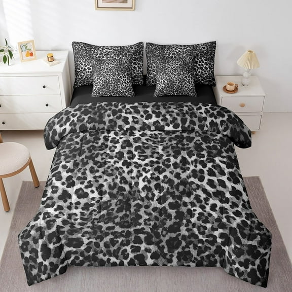 Erosebridal Cheetah Leopard Print Bedding Sets Full Size, Geometric Comforter Sets with Sheets, Black White Reversible Bedding Full Size, Breathable Room Decoration, 7pcs