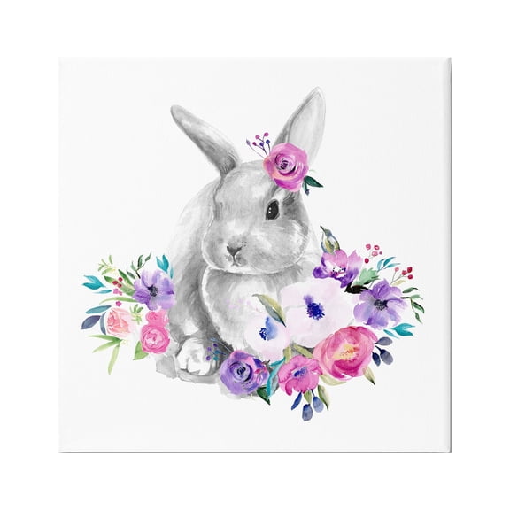 Stupell Industries Bunny with Spring Roses Animals & Insects Painting Gallery Wrapped Canvas Print Wall Art, 17 x 17