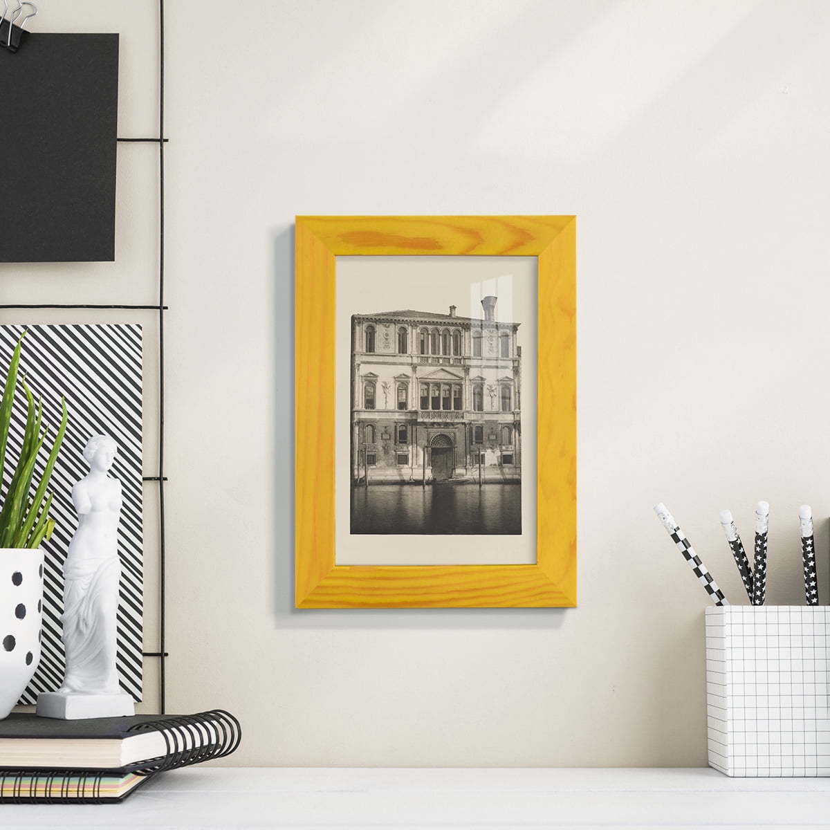 Vintage Views of Venice I - Framed Print w/glass - Sunflower Yellow