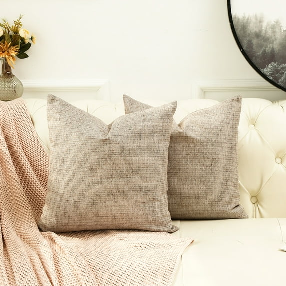SHANLUO Throw Pillow Covers 16x16 - Decorative Pillows for Couch Set of 2 Rustic Burlap Linen Cushion Cover Large Accent Pillowcase for Bedding, Home Decor, Sofa, Bed Outdoor Farmhouse Fall Khaki