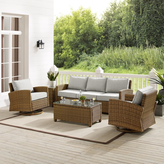 Outdoor Patio Swivel Rocker Sofa Set - 5 Piece Wicker Furniture Set