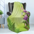 thumbnail image 4 of Mushroom Soft Flannel Fleece Blanket, Magic Landscape with Mushrooms Flowers in the Fresh Forest Ferns Cartoon Print, Cozy Plush for Indoor and Outdoor Use, 50" x 60", Green Purple, by Ambesonne, 4 of 5