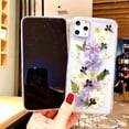 thumbnail image 3 of for iPhone 12 pro Purple Flowers case Protective Clear Soft TPU Flexible Rubber Pressed Dry Real Flowers Case Blue White Flower, 3 of 13