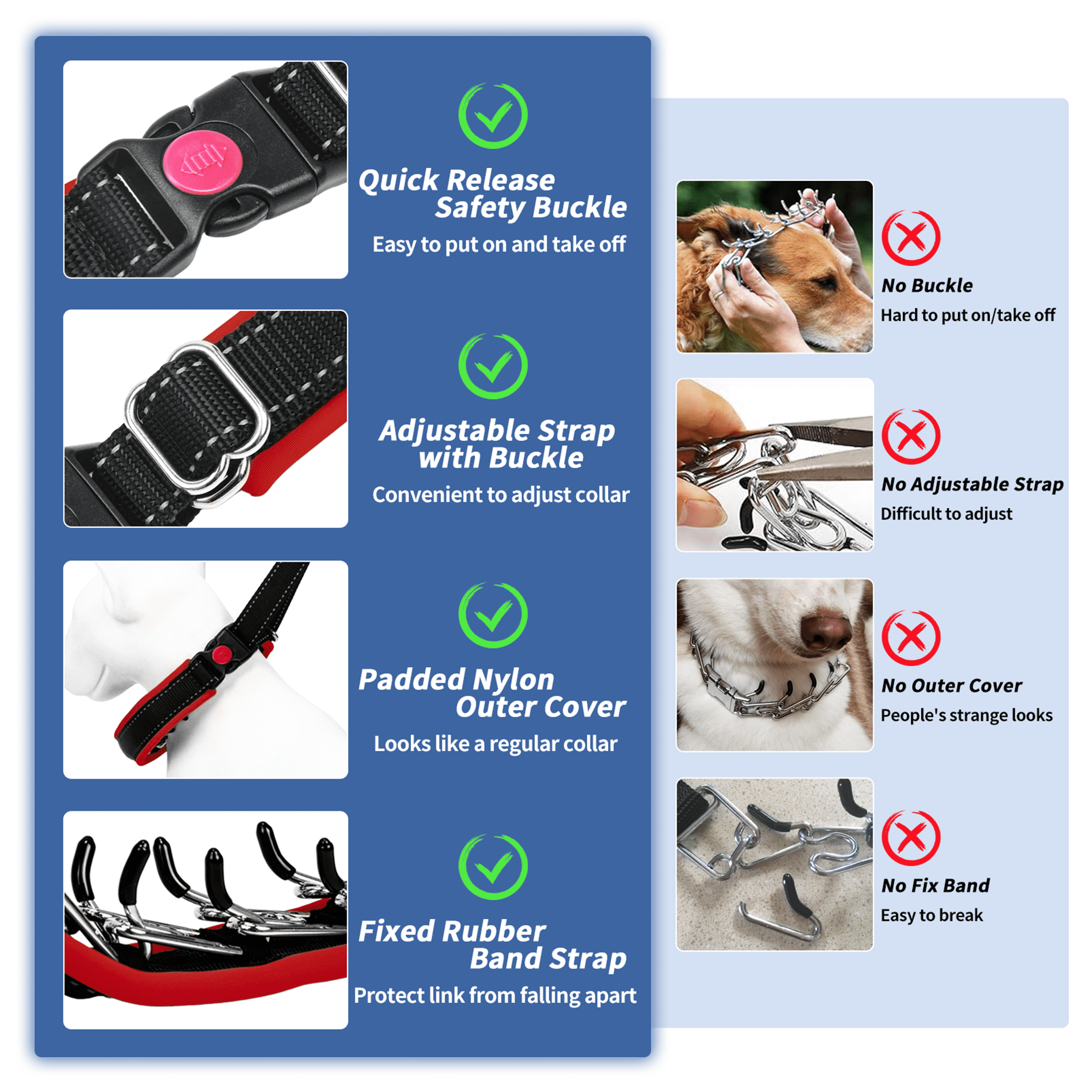 Martingale No Pull Collar with Buckle for Large Medium Small Dogs, Heavy Duty Nylon Adjustable Reflective Slip Collar for Anti Pull Training Walking