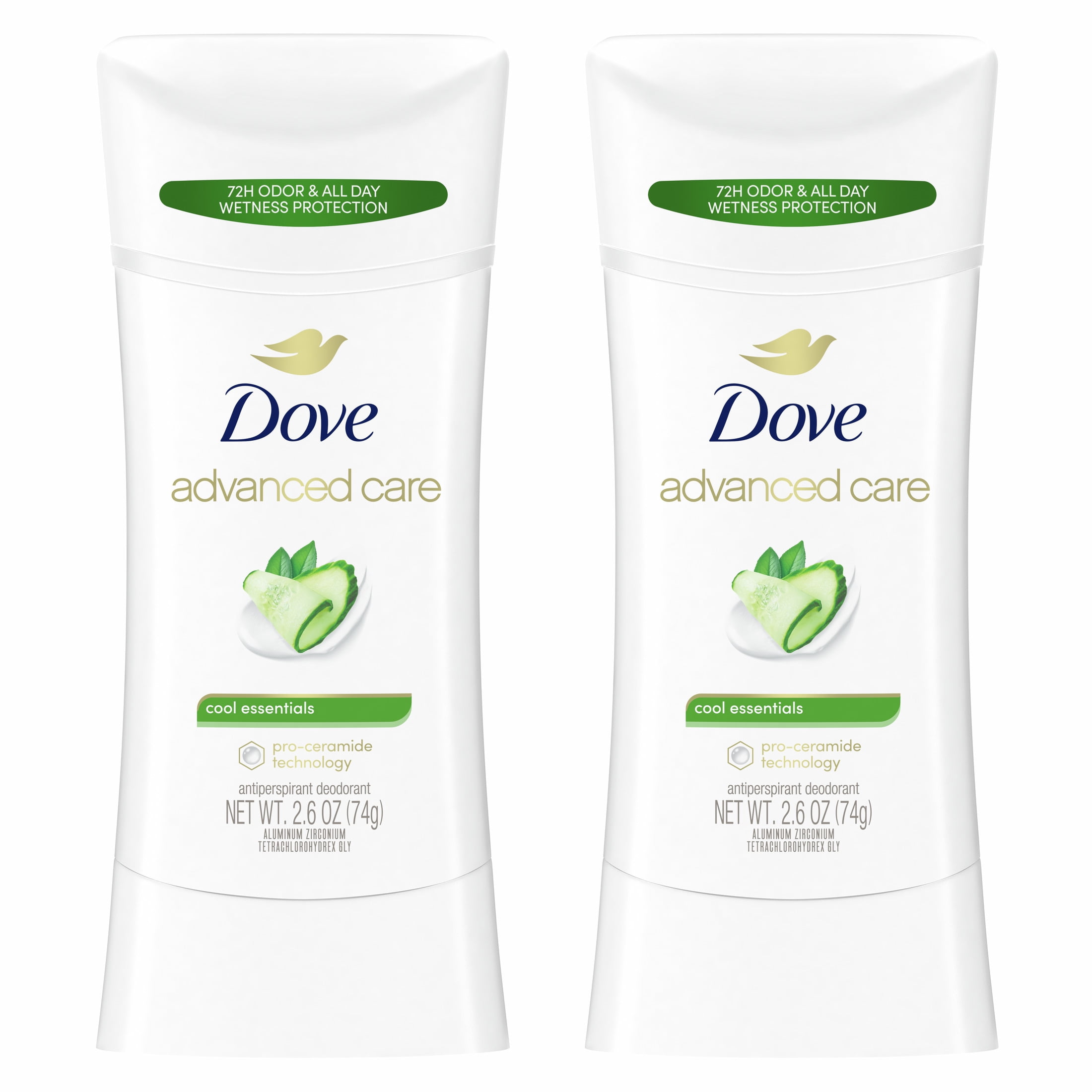 Dove Advanced Care Antiperspirant Deodorant Stick for 72-Hour Odor Protection Cool Essentials Pro-Ceramide Technology, 2.6 oz Twin Pack