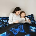thumbnail image 5 of Manfei Dreamy Neon Butterfly Bedding Comforter Set, Kawaii Black Blue Animal Twin Comforter Sets, Teens Girls Kids Female Reversible Bedding Set, Luxury Bedroom Decor, 2pcs, 5 of 9