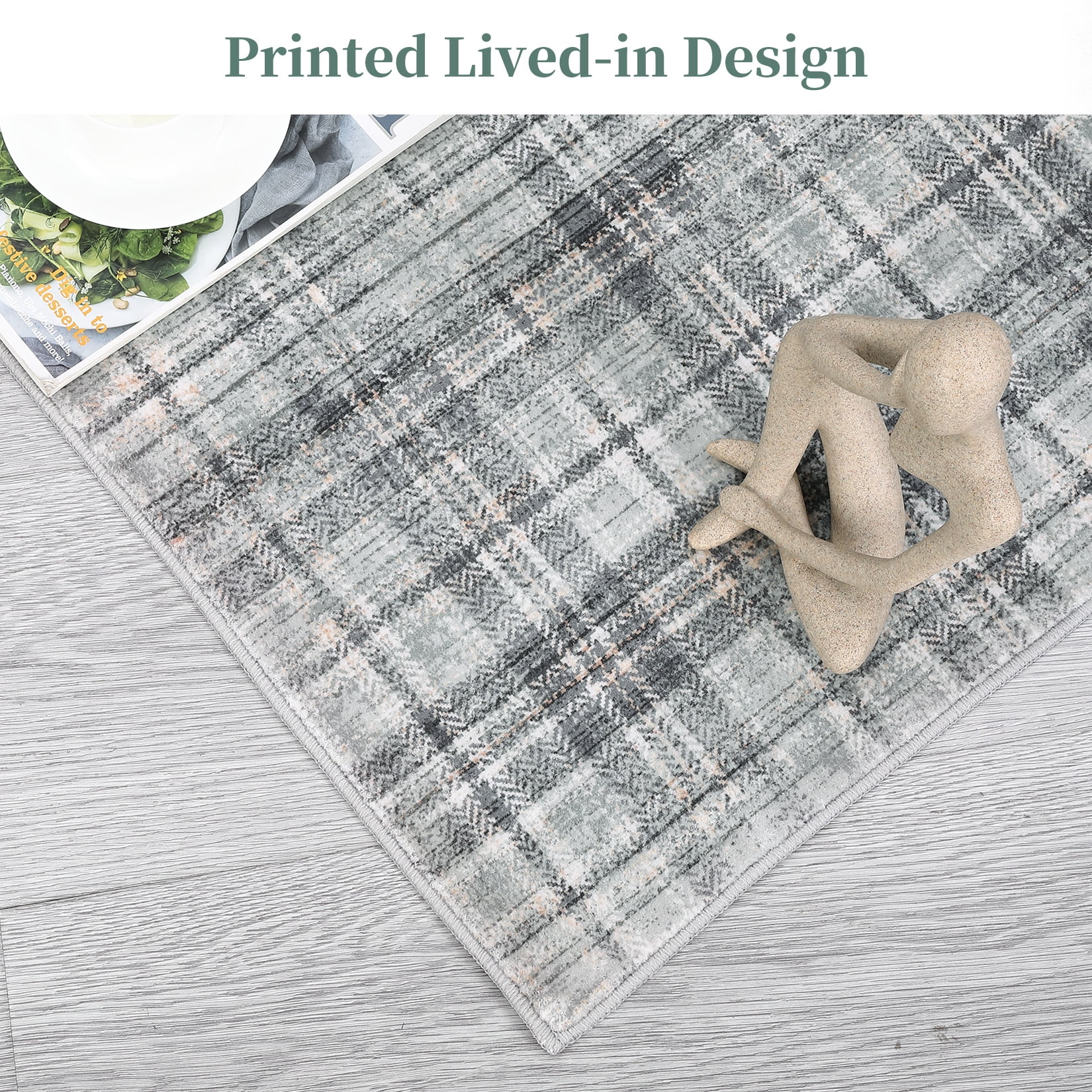 HOMERRY Runner Rug 2' x 8' Washable Plaid Geometric Hallway Runner Carpet, Green