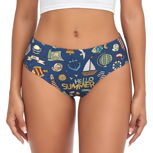 Fotbe Marine Nautical Calzones Estampados para Mujer – Ropa Interior de Algodón, Cómoda, Suave y Elástica-X-Large