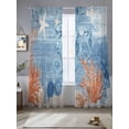 thumbnail image 2 of Sea Corals Seahorse Sheer Curtains 2 Panels Set Summer Beach Sea Stars Blue Stripes Sheer Window Curtains Light Filtering Rod Pocket Voile Drapes for Bedroom Living Room 52"X96", 2 of 8