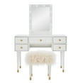 thumbnail image 3 of Linon Alick Geo Texture Lighted Vanity & Fluffy Stool Gold Accents in White Wood, 3 of 16