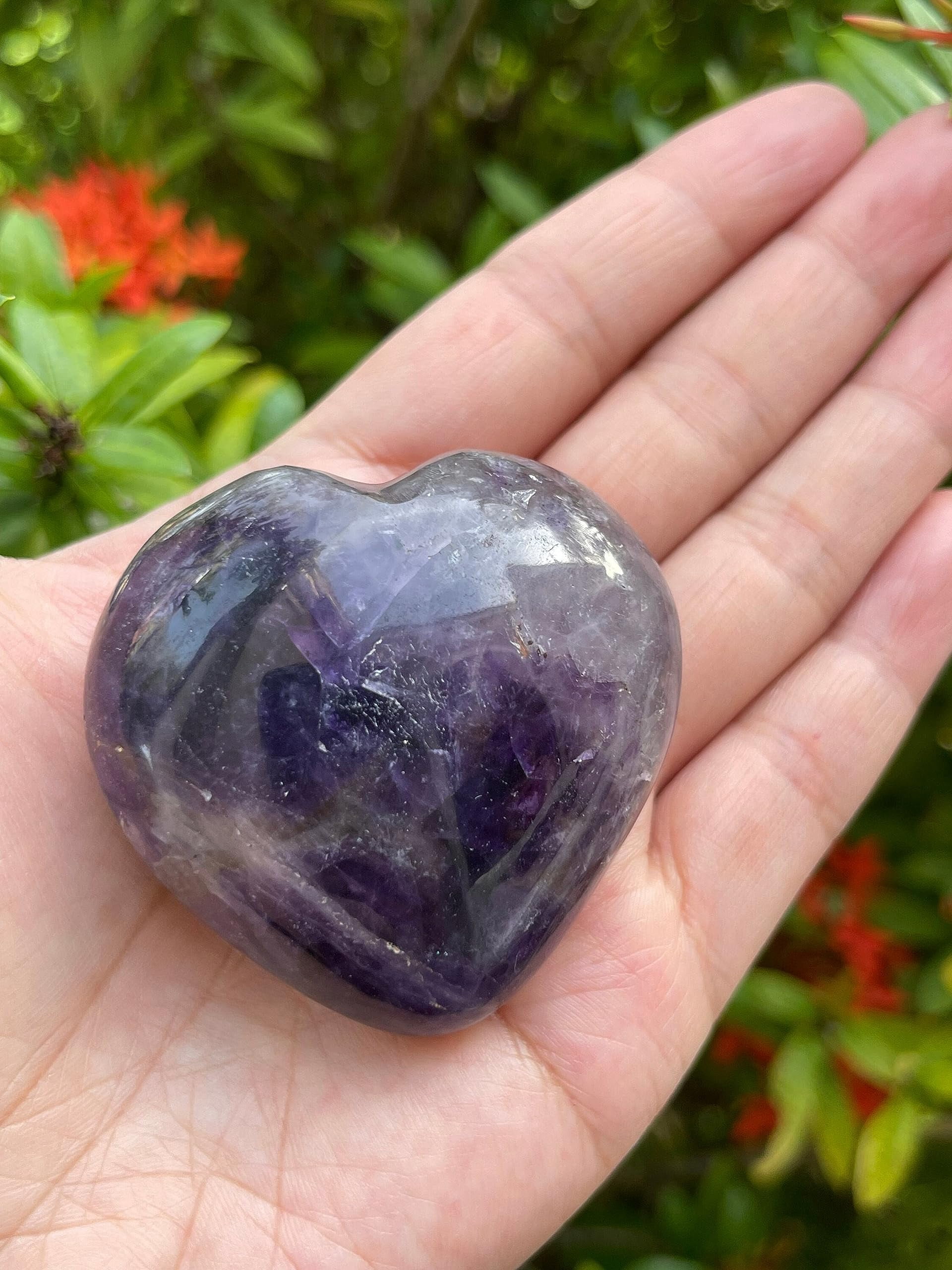 Amethyst Gemstone Hearts, Polished Amethyst Puffy Hearts, Amethyst Palm Stone, Amethyst Heart (2 Hearts）