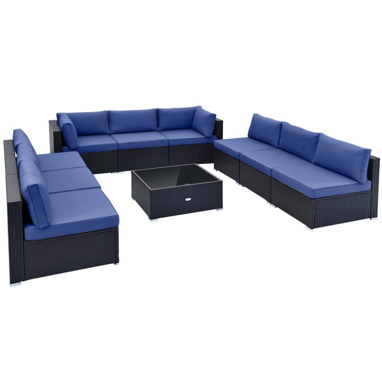 Aimee Lii 10 Piece Outdoor Wicker Conversation Set with Seat and Back Cushions, Outdoor Patio Furniture, Navy Aimee Lii 10 Piece Outdoor Wicker Conversation Set with Seat and Back Cushions, Outdoor Patio Furniture, Navy
