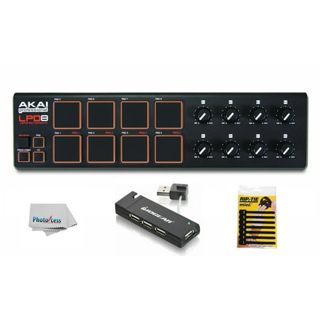 Akai Ram Upgrade - Akai Professional LPD8 USB Pad Controller for Laptops + USB Hub + Cable Ties