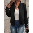 thumbnail image 4 of Womens Jacket Coat Casual Stand Collar Zip Up Fall Fashion Jackets Outfits with Pockets Black XXL, 4 of 7