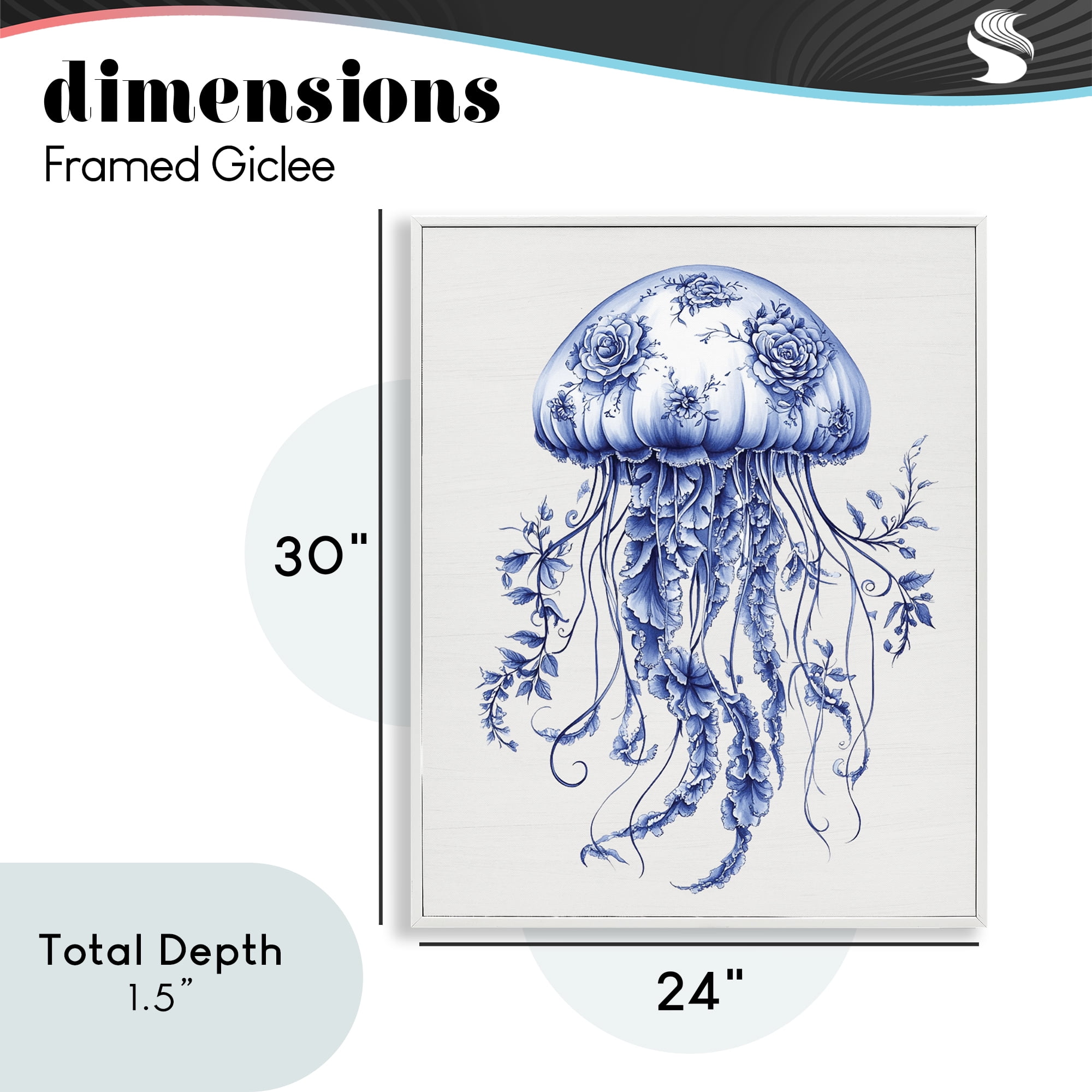 Funky Toile Jellyfish White Framed Giclee Art, design by Lettered and Lined