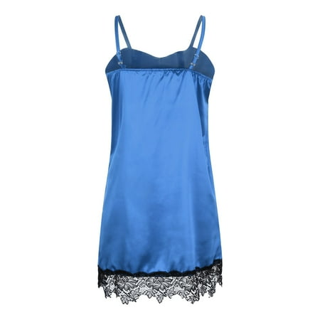 

wendunide dresses for women 2023 Women s Nightdress Lingerie Satin Lace Negligee Short Sleepwear Strappy Dress Blue
