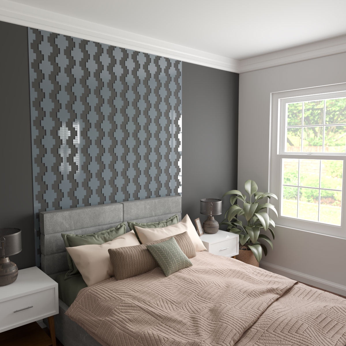 Ekena Millwork 47"H x 1/8"T Gypsum Adjustable Acrylic Decorative Slat Wall Panel Kit, Dark Grey (contains 14 Slats + 1 Straight Edge Starter Slat)