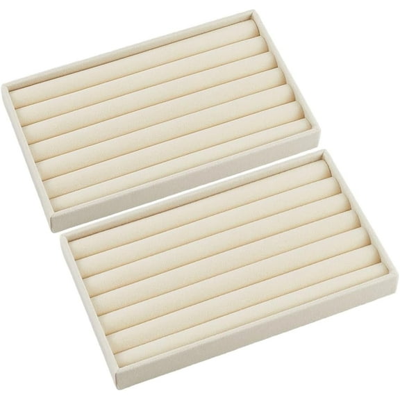 2Pcs Ring Tray Organizer Ring Display Racks White Velvet Small Rectangle Flat Trinket Trays Showcase Jewelry Drawer Plate for Home Shop Selling Show Storage for Home Store Supplies 2pcs