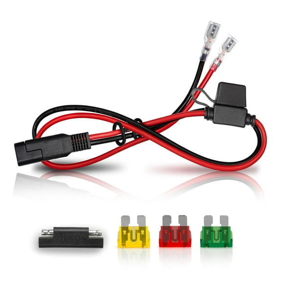 mistyhony SAE Connector Plug to F2 Spade Terminals Cable – 14 AWG, 2 Feet, 20 Amp Fuse, Heavy Duty Automotive, Solar, and Battery Power Wire for Electrical Connections