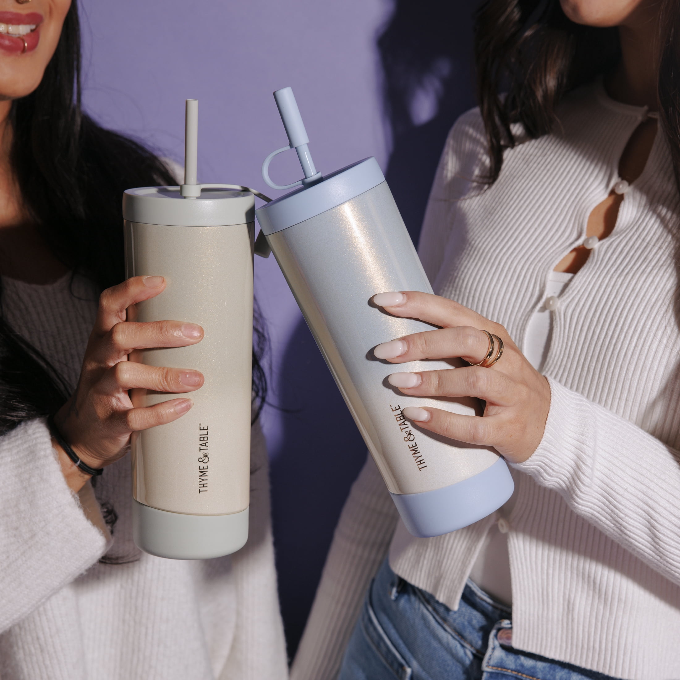 Thyme & Table 24oz Stainless Steel Auden Tumbler with Straw, Mint Ombre Shimmer