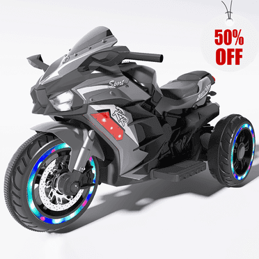 Gray Motorcycle for Boy Aged 3-8, Electric Kids Dirt Bike Ride on Motorcycle with Long Battery, Max Weight 100 Lbs