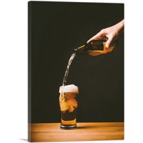 ARTCANVAS Beer Pouring Glass and Bottle Bar decor Canvas Art Print - Size: 12" x 8" (0.75" Deep)