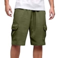 thumbnail image 1 of Mens Soild Color Shorts Casual Cargo Shorts Elastic Waist Drawstring Summer Beach Shorts, 1 of 4
